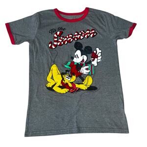 Disney' Christmas Mickey Mouse Pluto 'Tis the Season Tee Shirt  youth sz  10-12